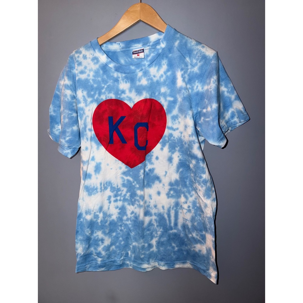 Charlie Hustle Kansas City KC Heart Tie Dye T-Shirt Blue White Unisex Medium